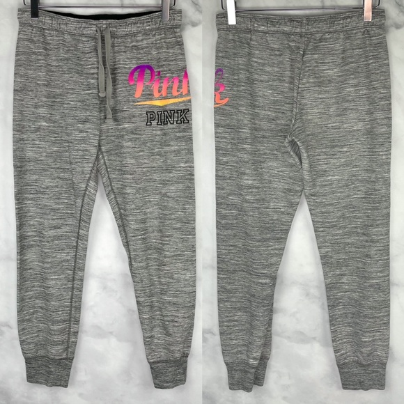 PINK Victoria's Secret Pants - PINK Victoria's Secret Ombre Logo Heathered Joggers Pants Lounge Comfort Gray M